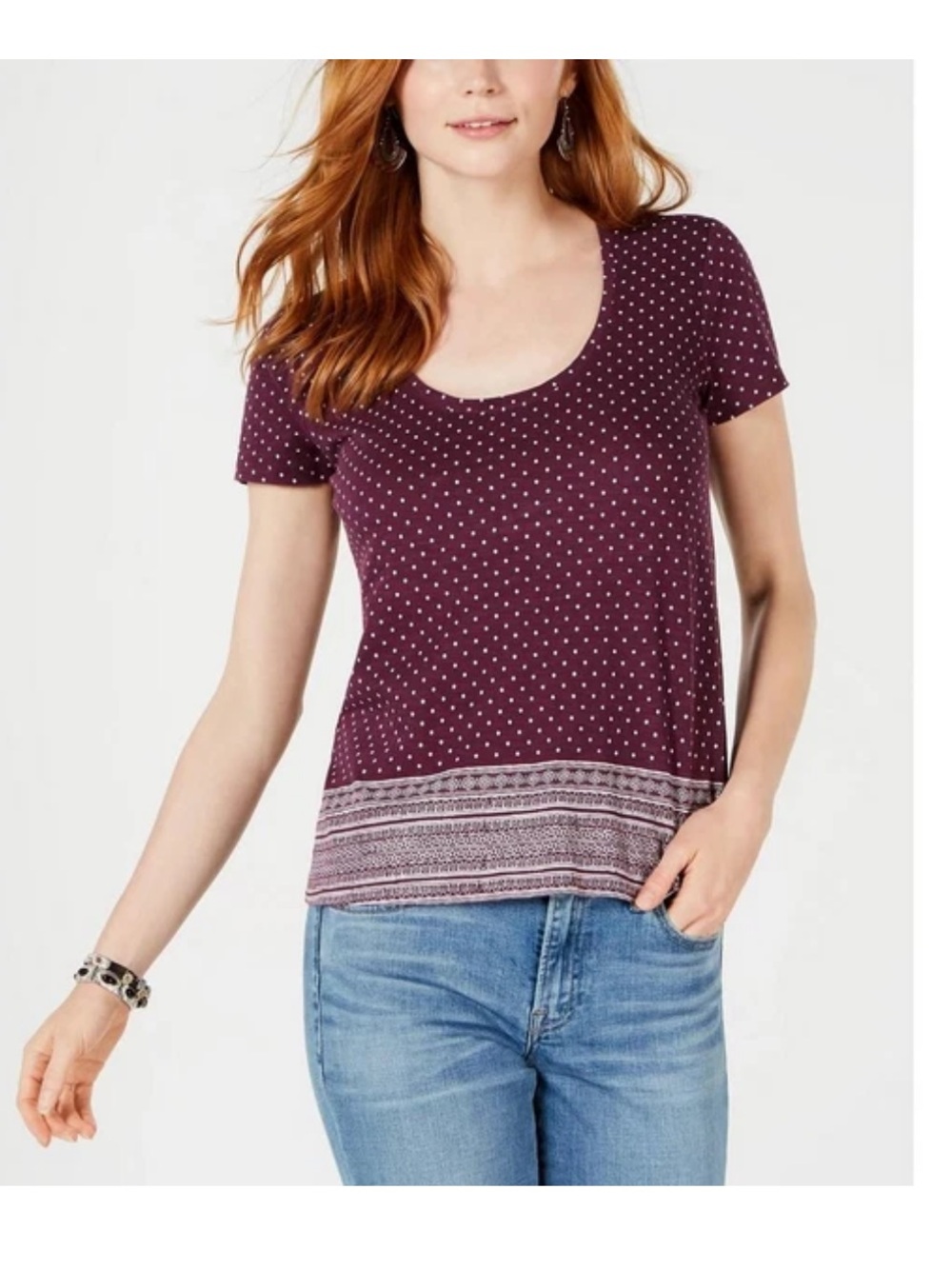 Lucky Brand Women’s Border Print Scoop Neck Top
